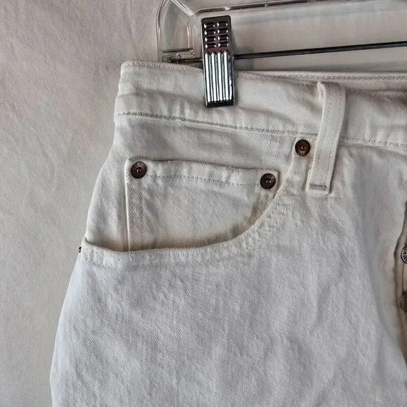 Levi’s 501 Womens 30 White Denim Shorts High Rise Button Fly Cutoff Distressed - Picture 3 of 9